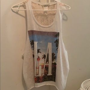 “LA” white tank w/ lace backing!